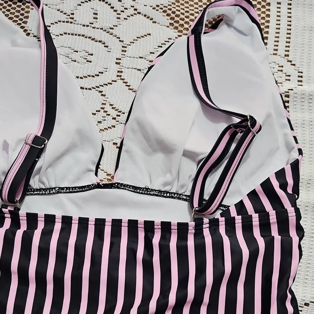Striped Pink and Black Swimsuit - Picture 6 of 7